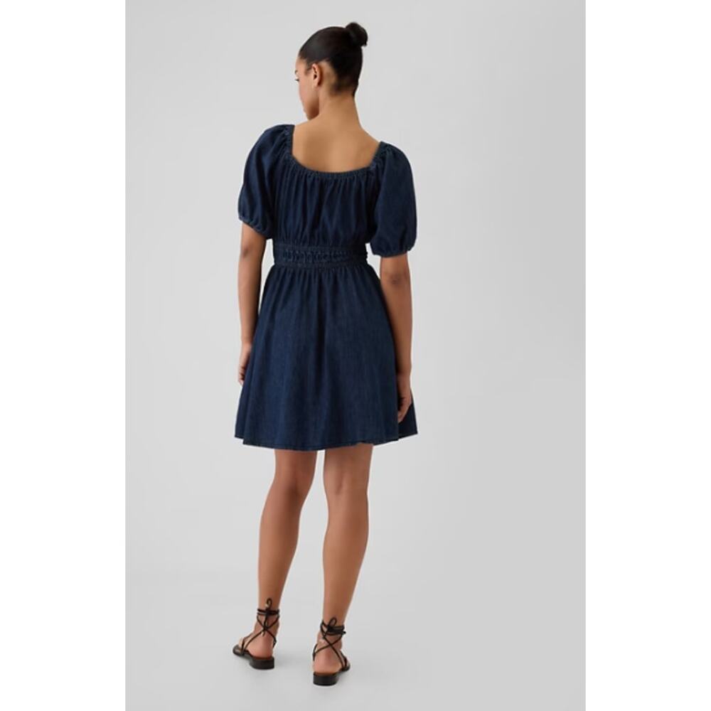 GAP Smocked Denim Mini Dress Dark Wash Size Medium Tall - Picture 2 of 12